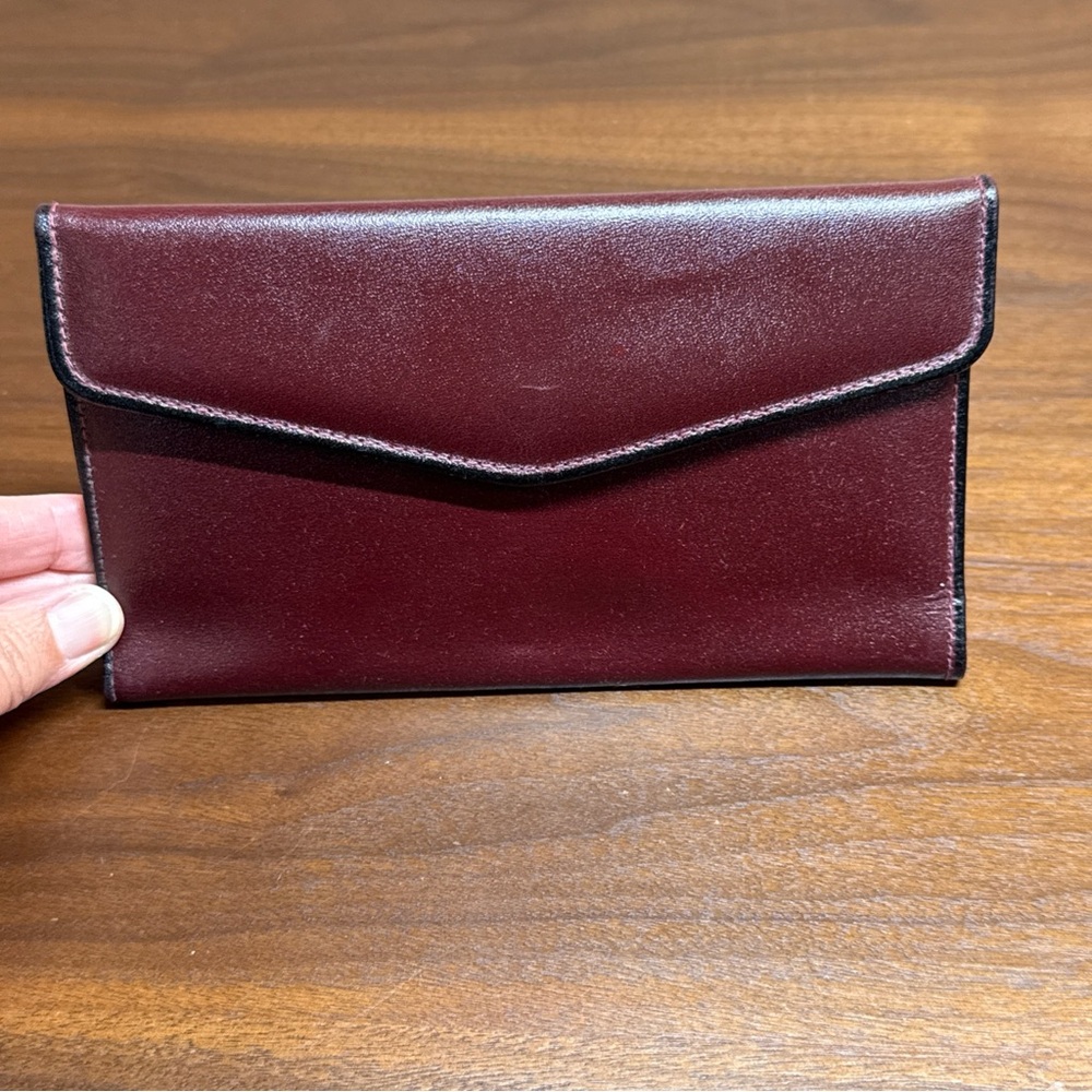 Vintage Baronet Genuine Leather Checkbook Envelope Wallet‎ Burgundy & Black Trim
